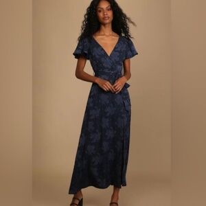 Lulu’s Flutter Sleeve Floral Jacquard Maxi